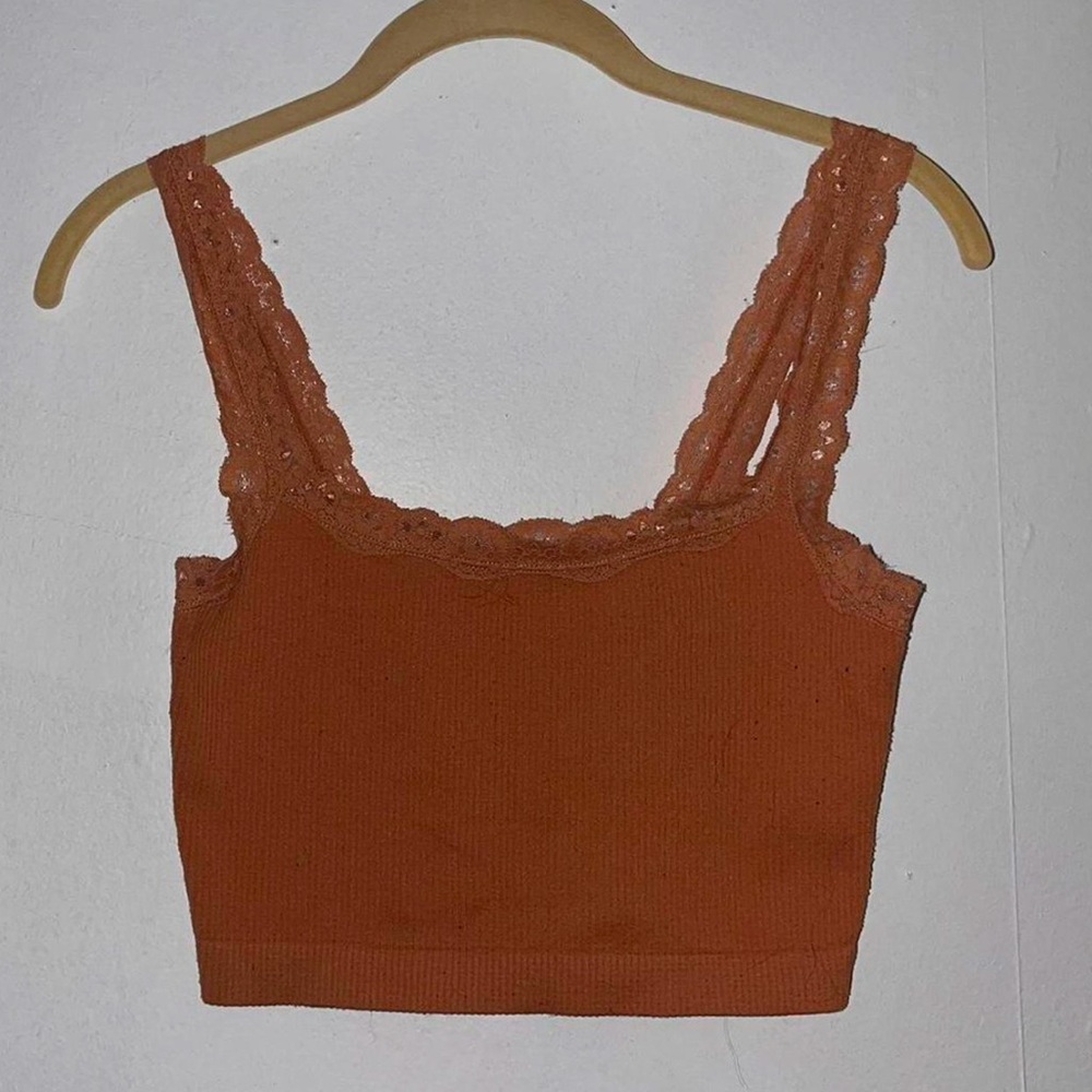 Lace Trim Orange Tank Top